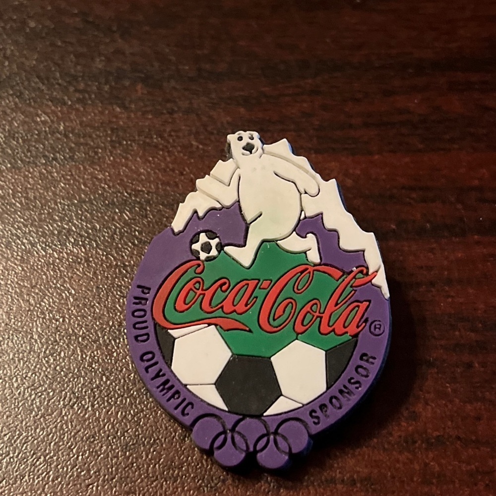 Coca Cola Proud Olympic Sponsor Polar Bear Rubber Lapel Hat Pin
